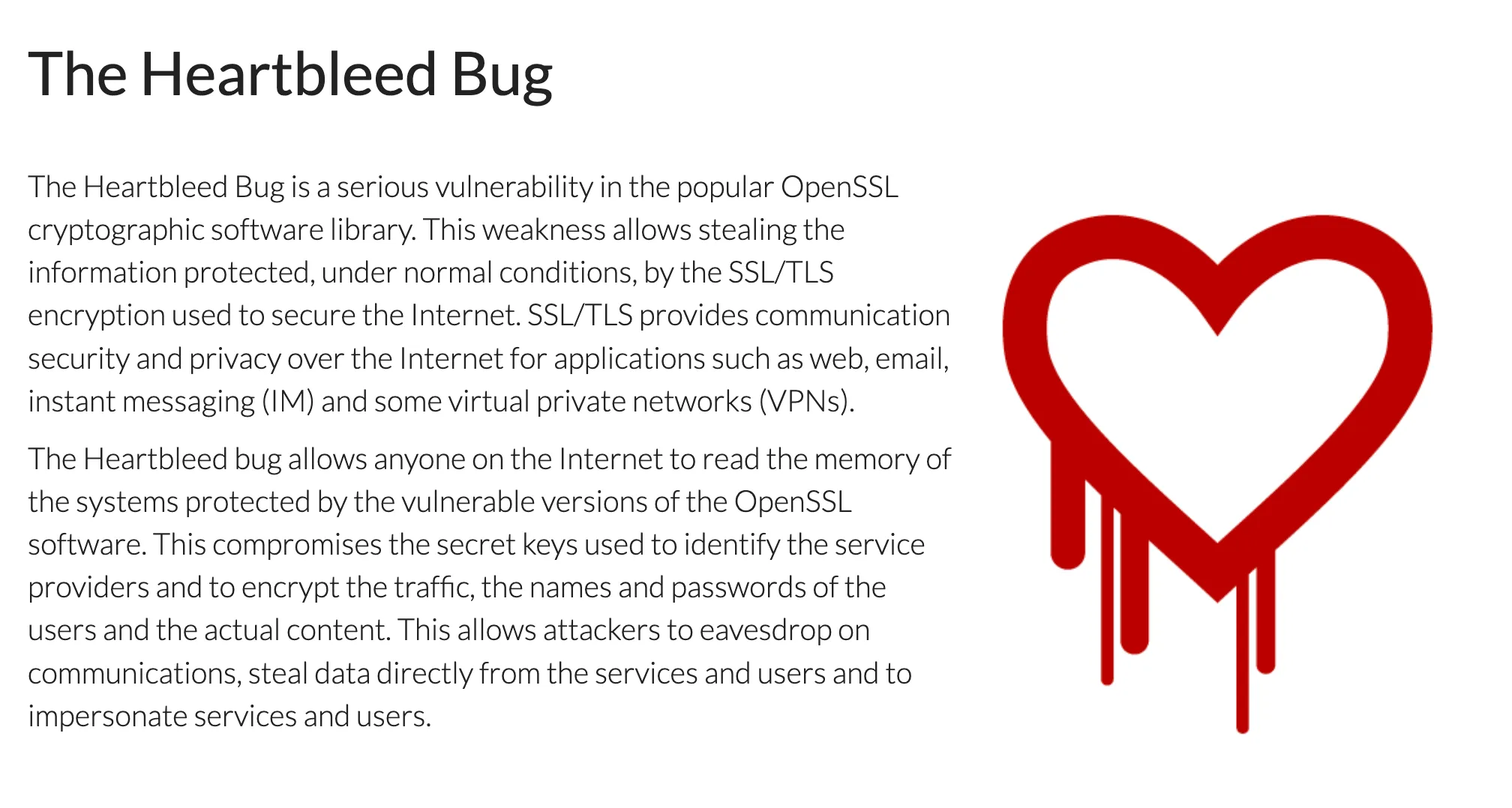 Heartbleed's logo and page, the first vulnerability to get a name and a logo in 2014